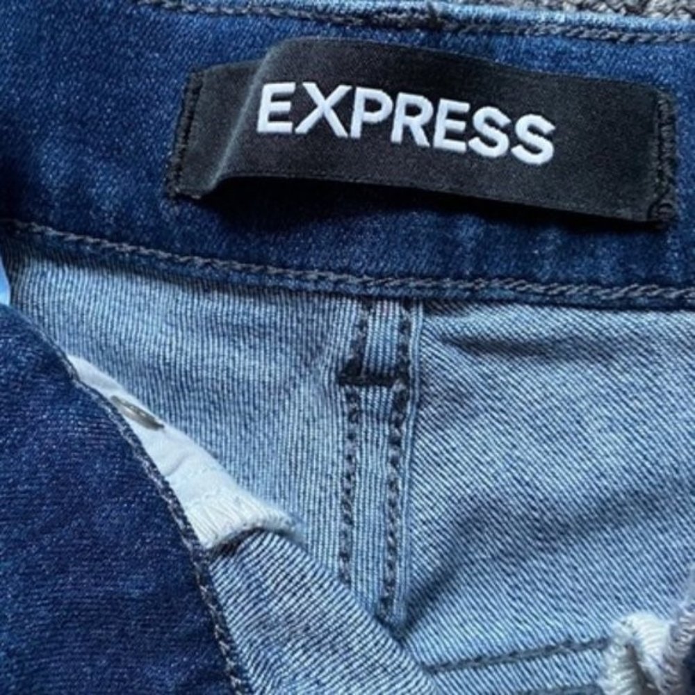 Express High Waisted Red & White Side Stripe Skinny Ankle Blue Jeans - Picture 4 of 5